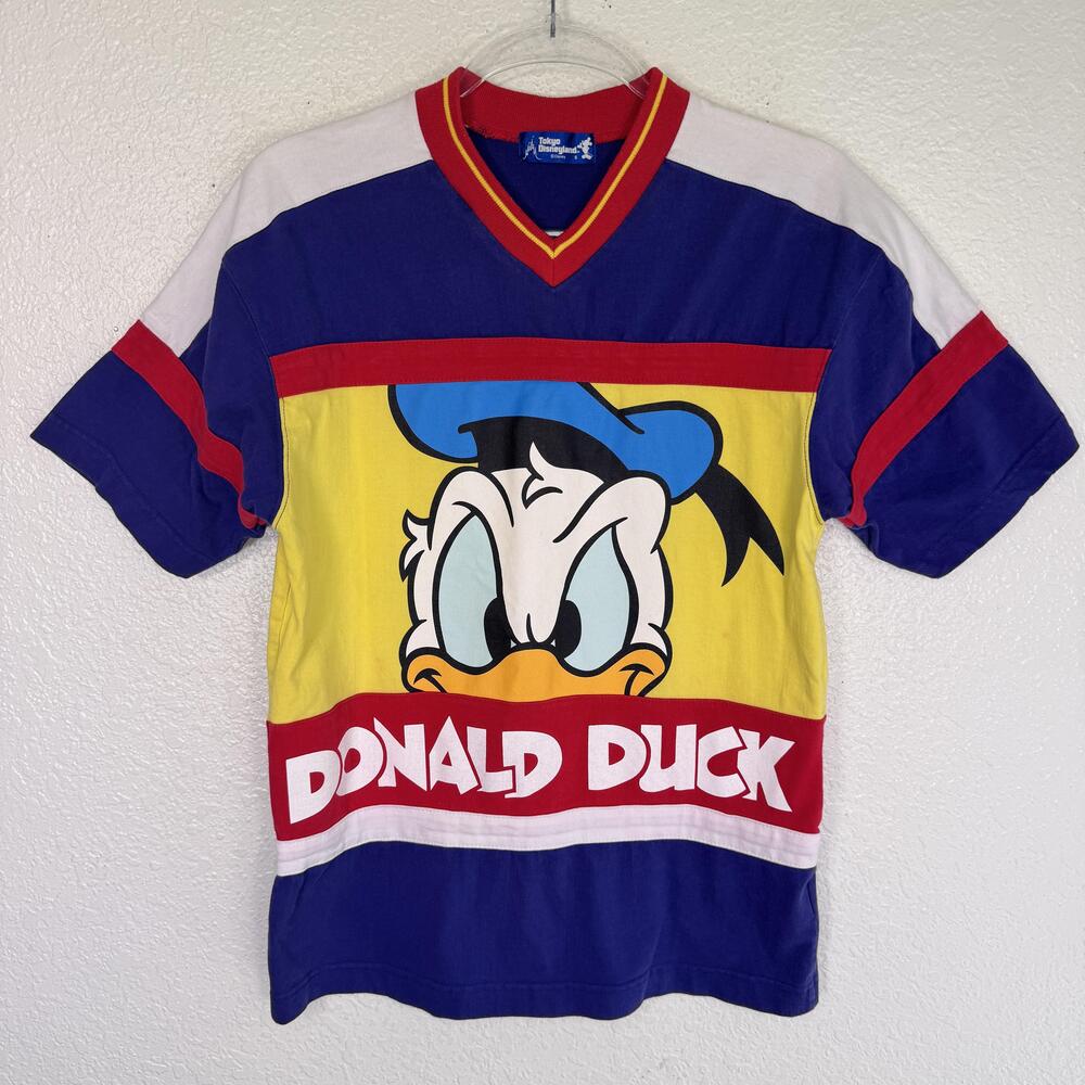 Vintage 90s Donald Duck Shirt Small Tokyo Disneyland V Neck Graphic Cartoon Tee